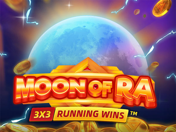 An image of the "Moon Of Ra" slot game, showcasing the game's Ancient Egyptian theme with symbols such as pharaohs, pyramids, and hieroglyphics on the reels, set against a mystical night sky backdrop.